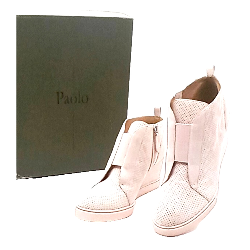 Paolo Wedge Ankle Boots Shoes Leather Light Pink Women's Size 9.5 M Zip Sides